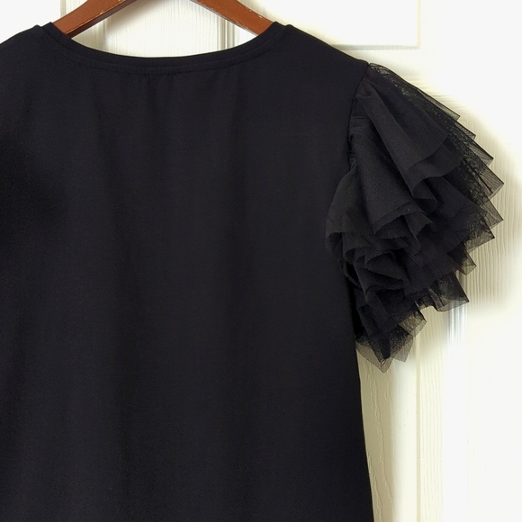 Joie Flirty Ruffled Tiered Tulle Short Sleeve Lightweight Crewneck Top Black L - Picture 9 of 9